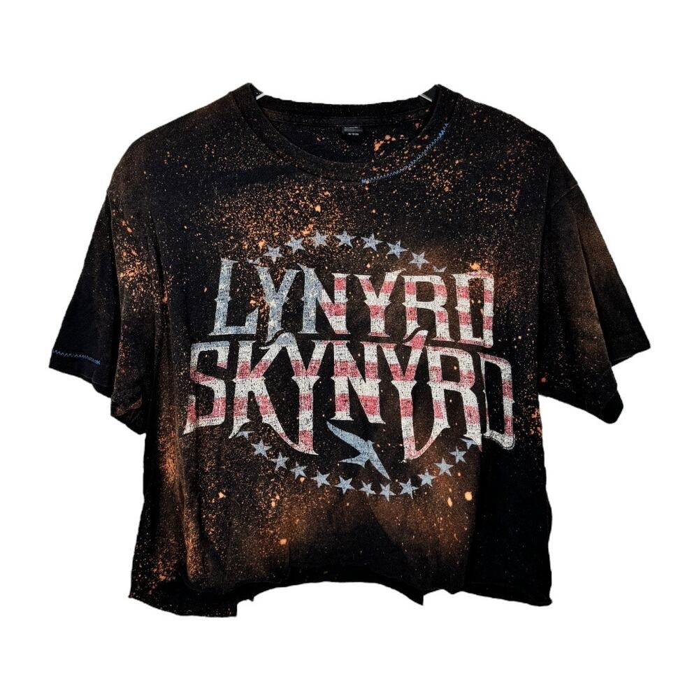 Reworked Lynyrd Skynyrd Band Cropped Graphic Tee L Oversized Bleached Boho Edgy